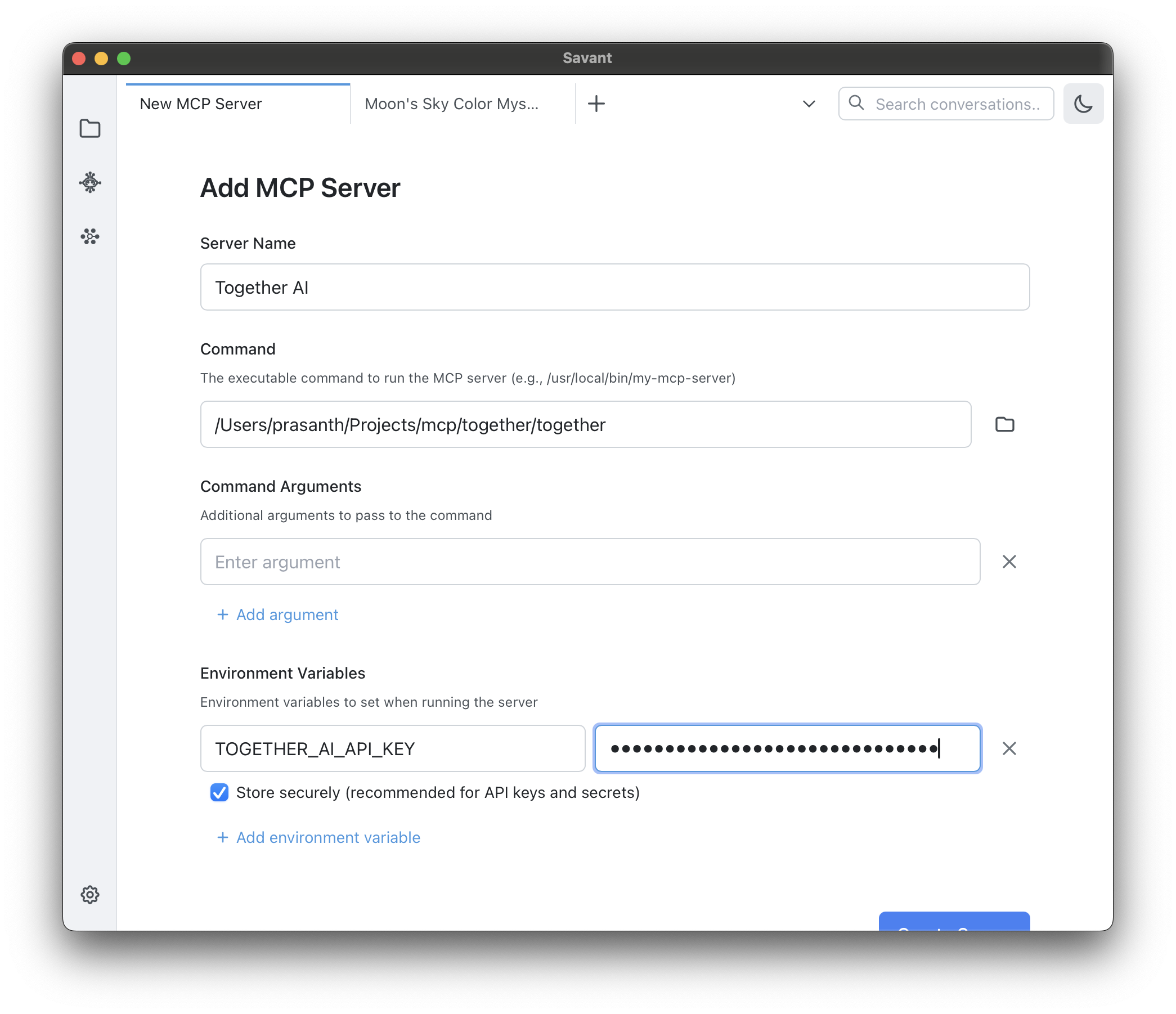 Savant MCP Server Configuration