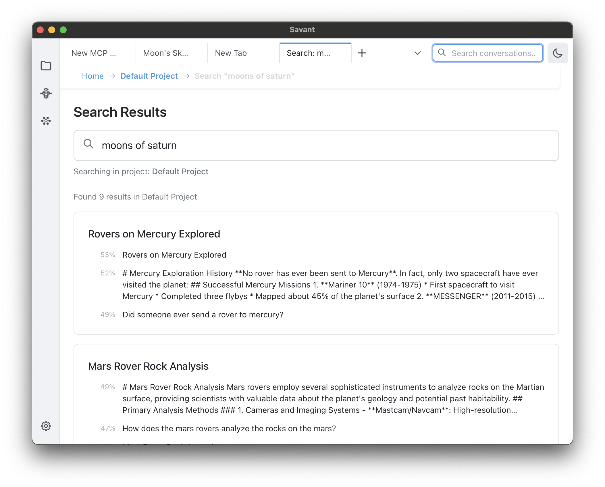 Savant Conversation Search